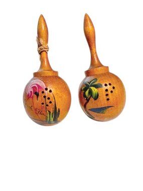 Vintage Wooden Maraca Style Salt & Pepper Shakers